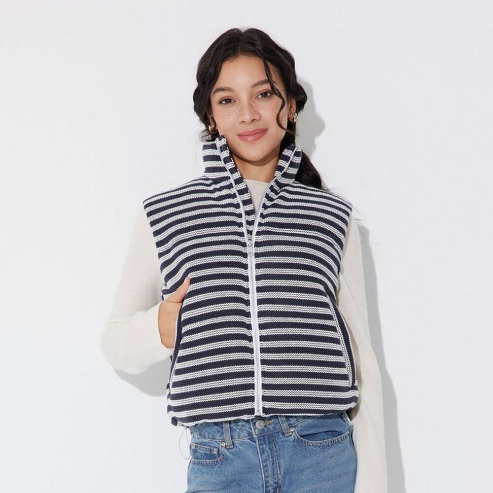 Women's Knit Vest - Wild Fable Navy Blue Striped L